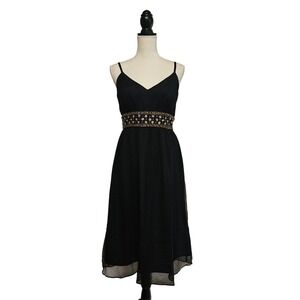 Y2K Black Silk Gold Beaded Empire Waist Dress Size 12 Glam  Evening